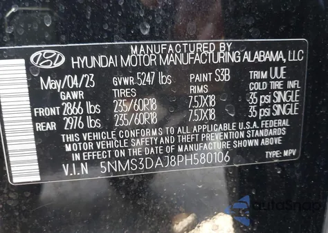 2023 Hyundai Santa Fe Sel from USA, damaged, VIN 5NMS3DAJ8PH580106